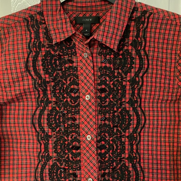 JCREW 100% cotton sequin top red plaid ❤️ Valentines Day - Picture 6 of 9